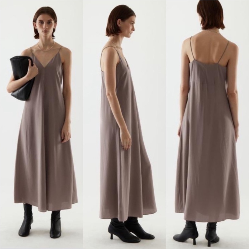 NWT COS Taupe Dusty Brown Maxi Silk Slip Dress Sz 6